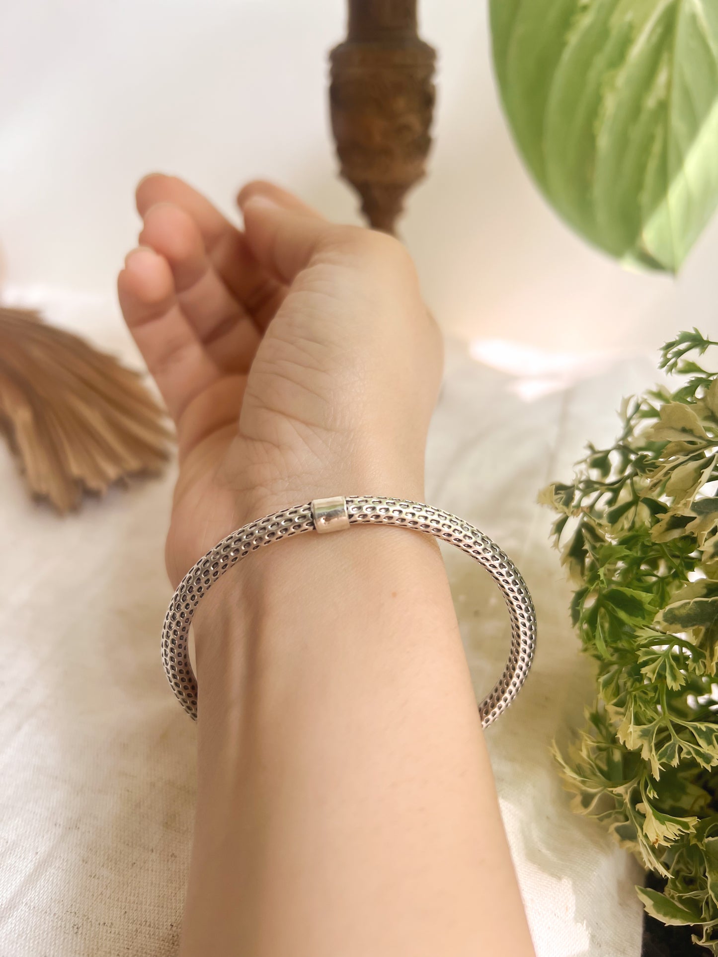 Dyuti oxidised silver kada with openable end