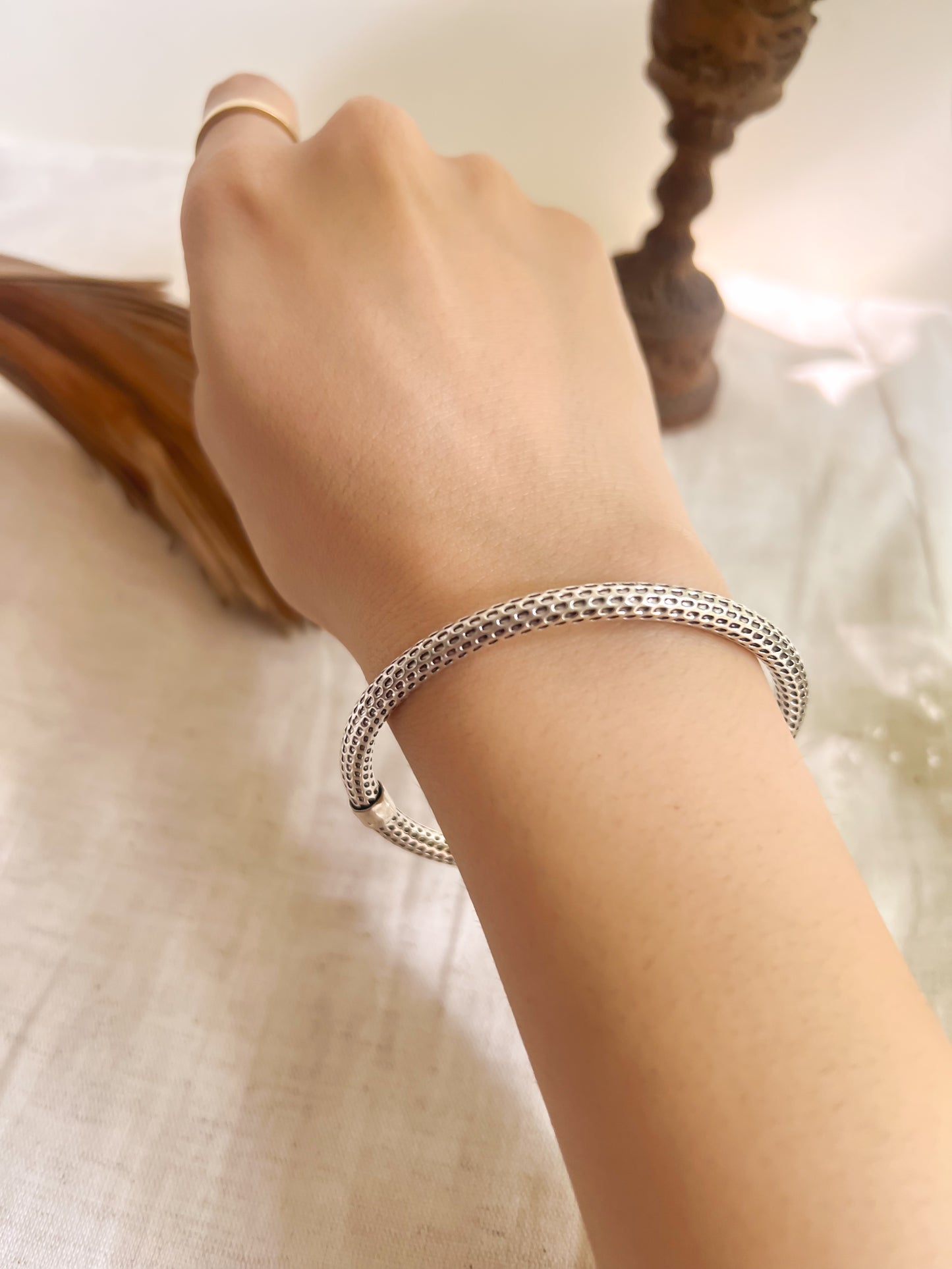 Dyuti oxidised silver kada with openable end