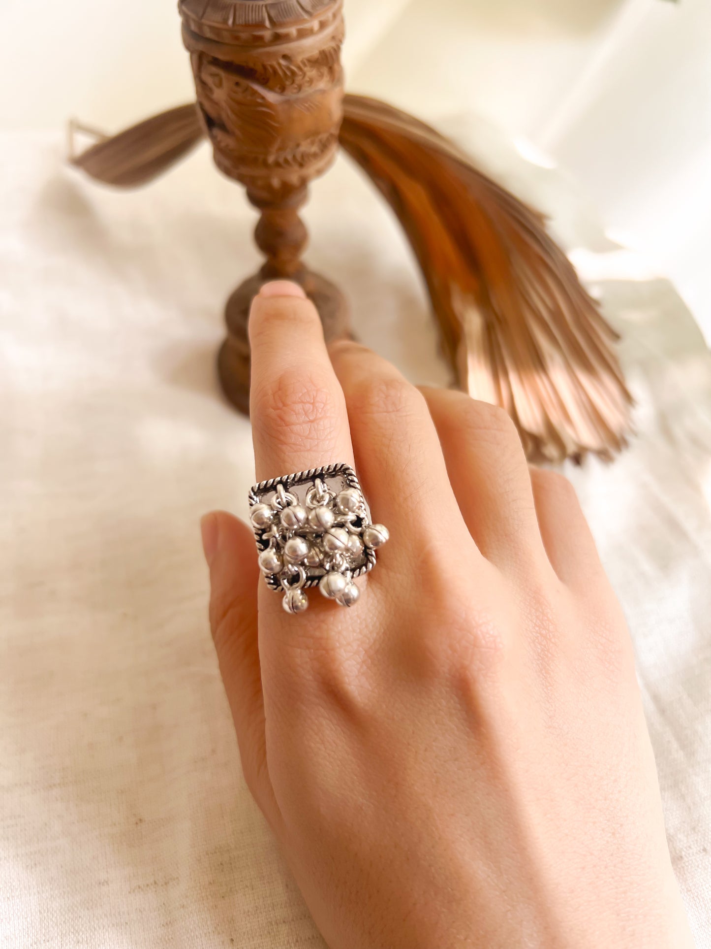 Medha oxidised silver ring with ghunghroo (adjustable)