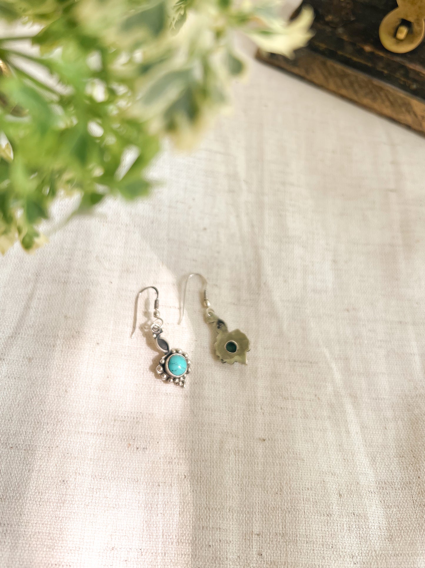 Firoza turquoise stone fish hook earrings in silver