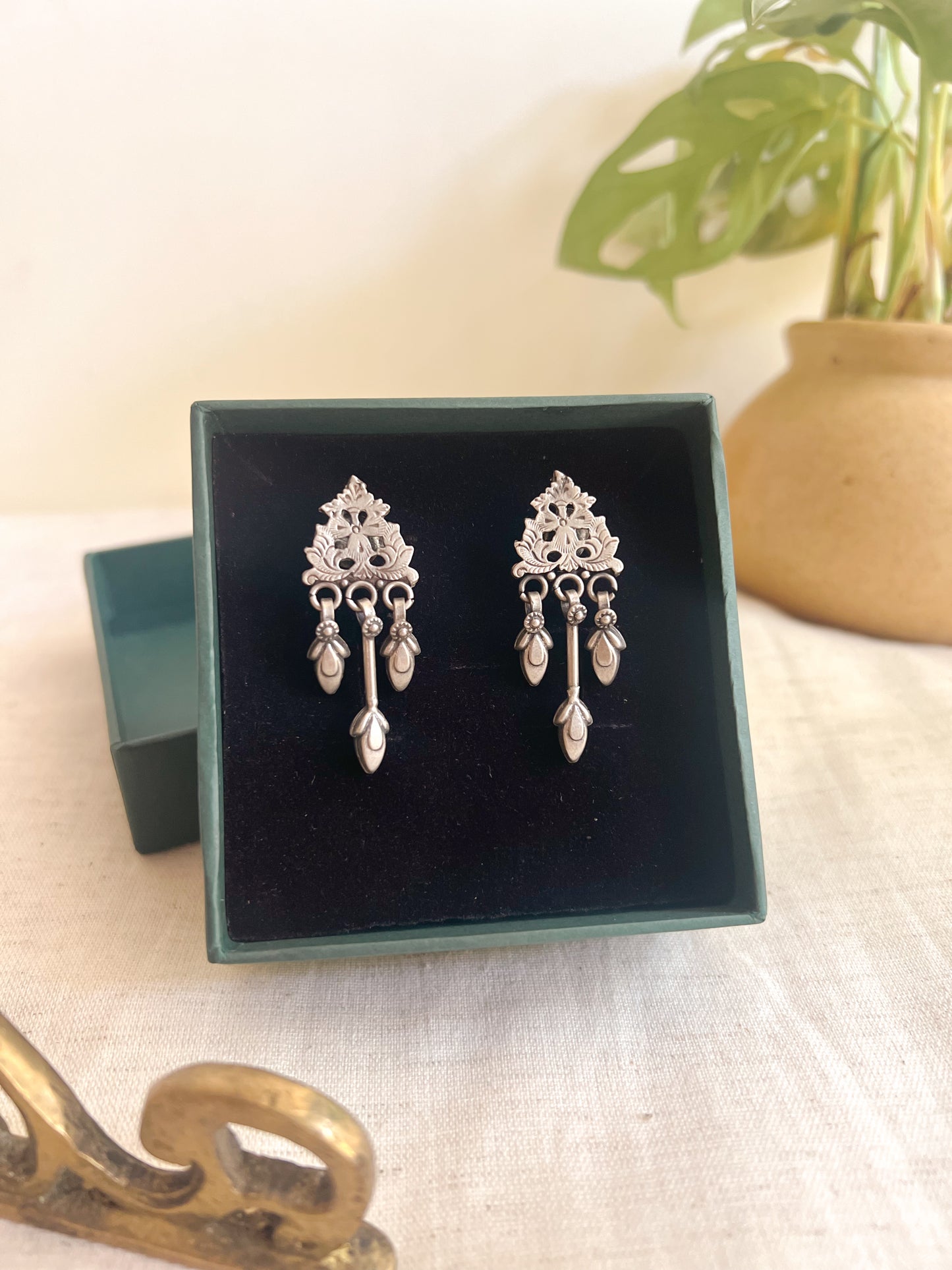 Indra oxidised sterling silver pushback danglers