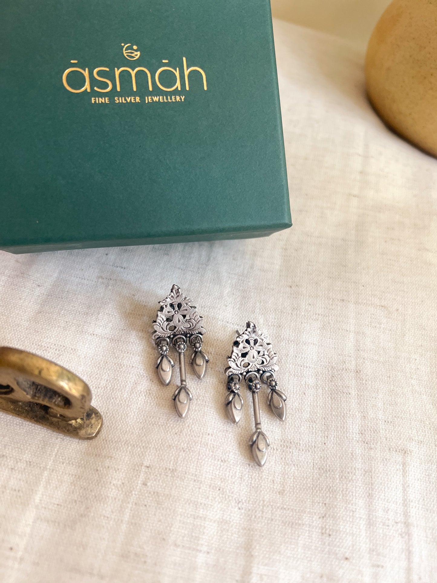 Indra oxidised sterling silver pushback danglers