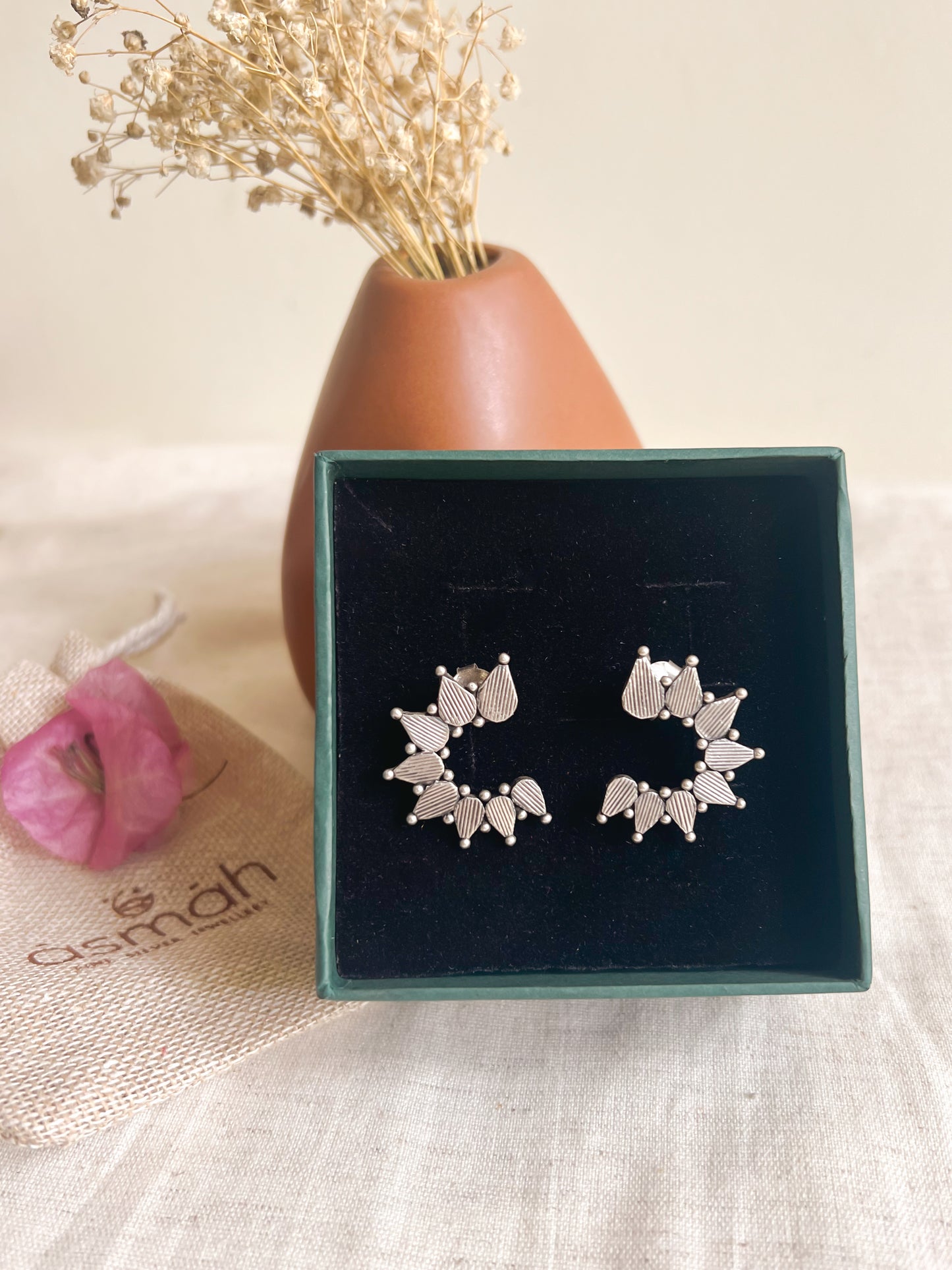 Brahma oxidised silver studs