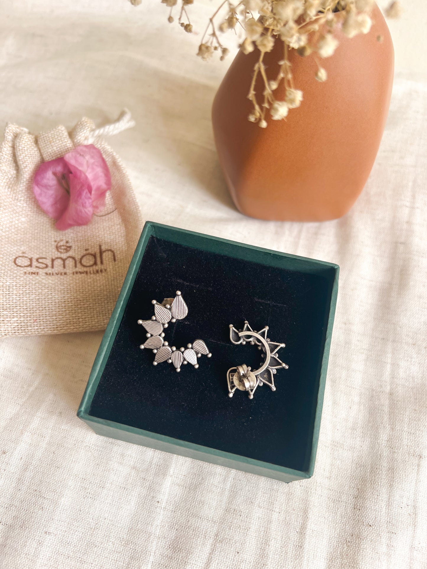 Brahma oxidised silver studs