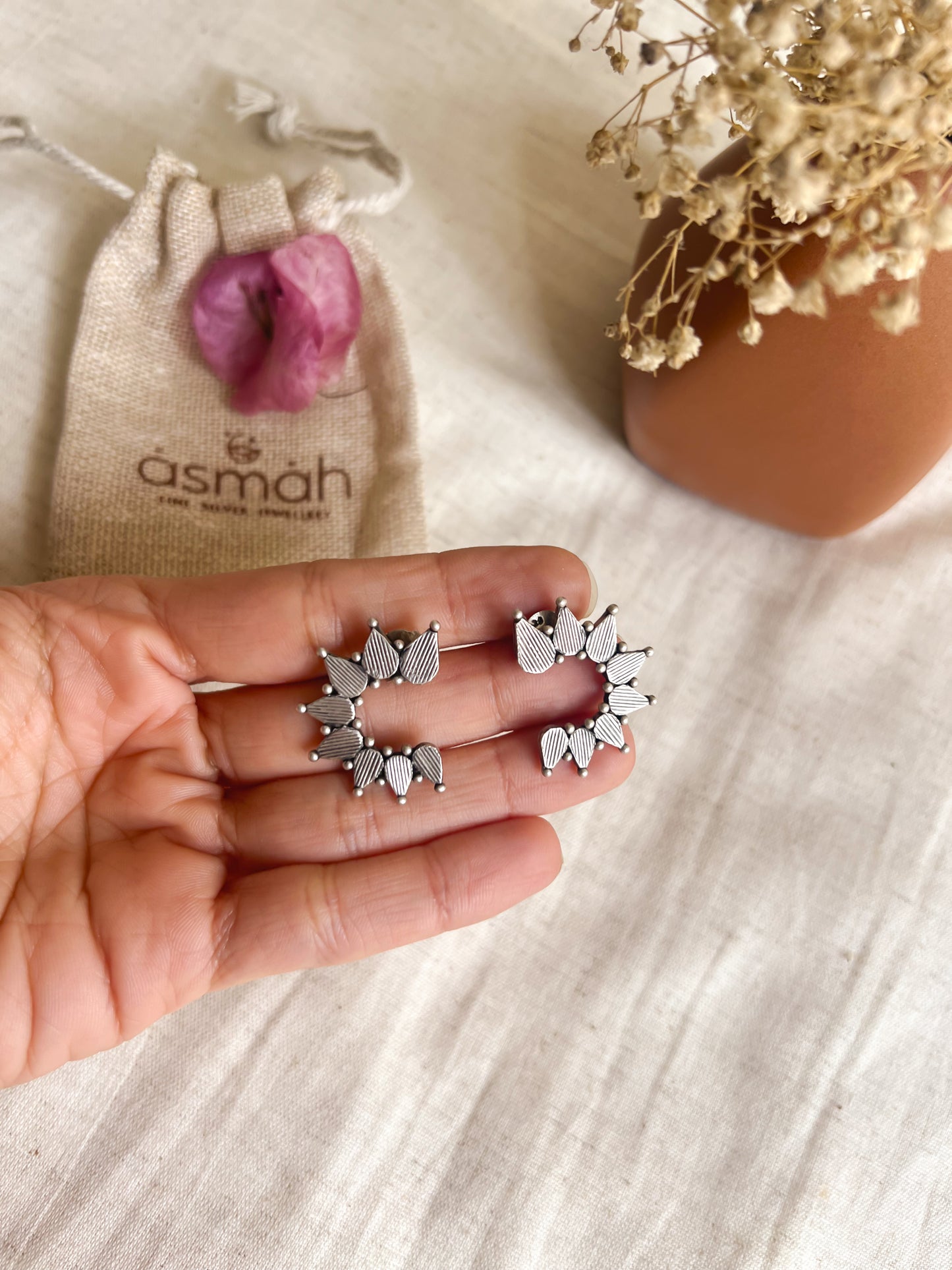 Brahma oxidised silver studs