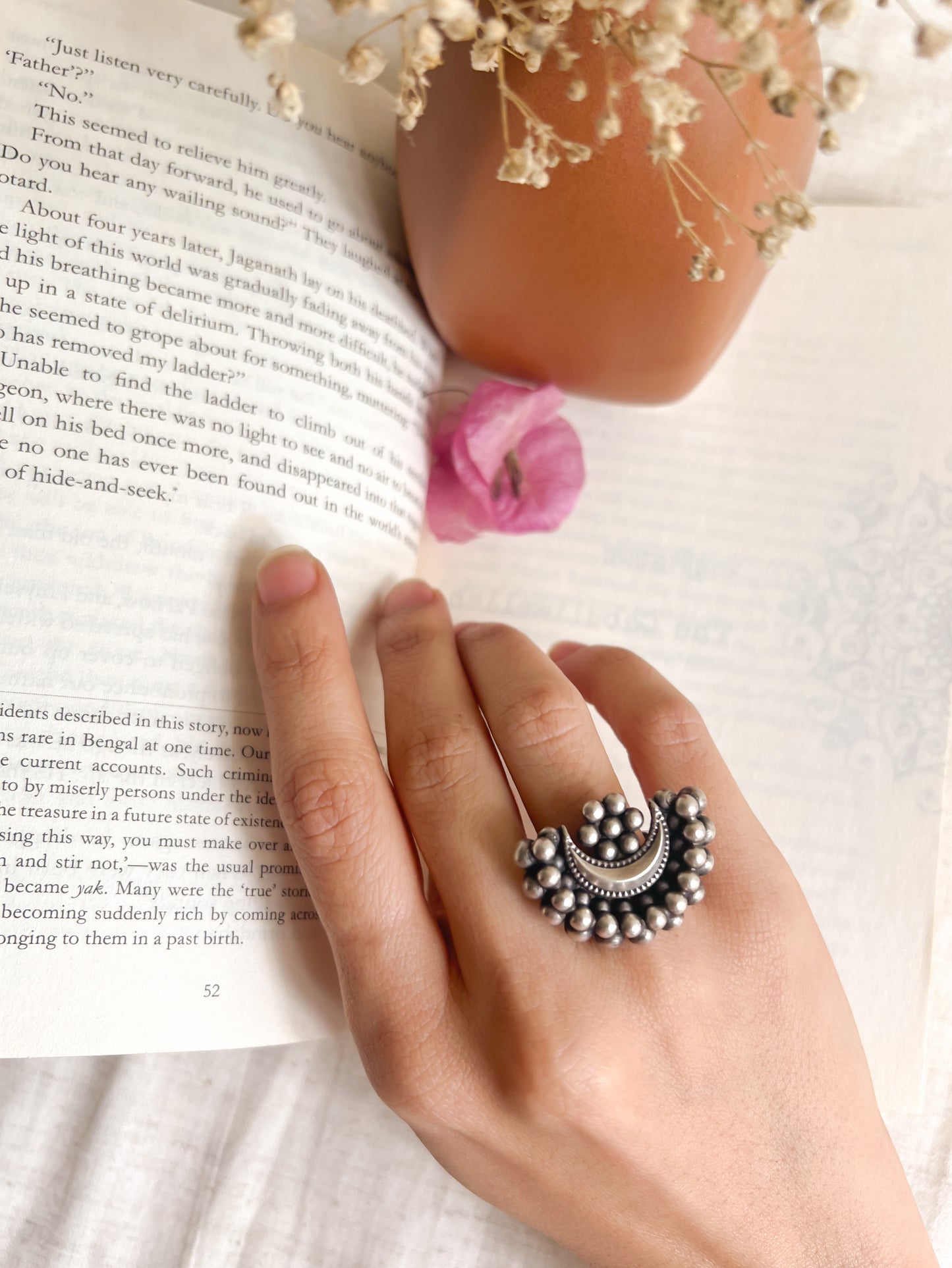 Chandrika oxidised ring in silver (adjustable)