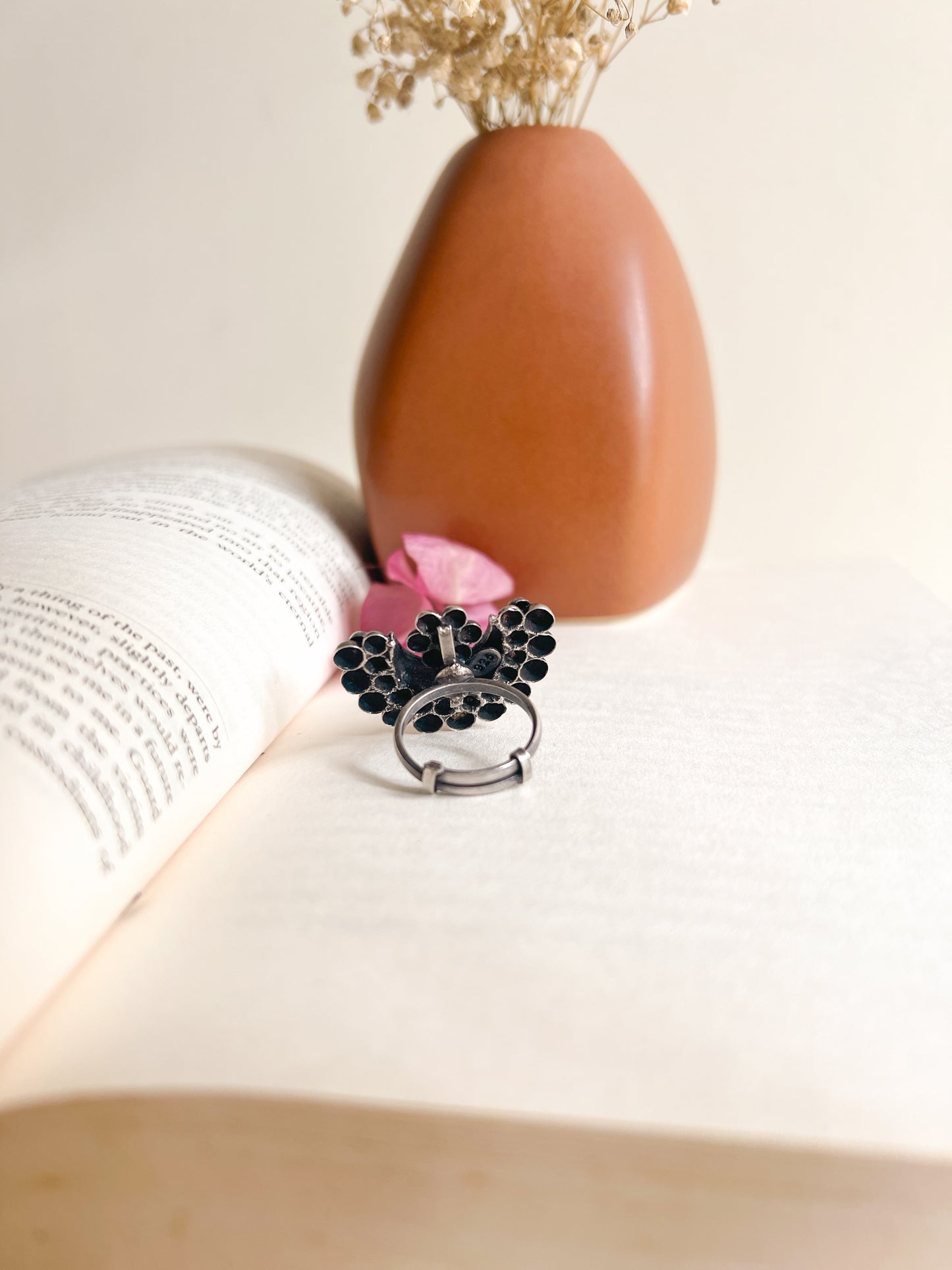 Chandrika oxidised ring in silver (adjustable)