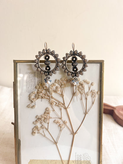 Surajmukhi oxidised silver needle ear cuffs