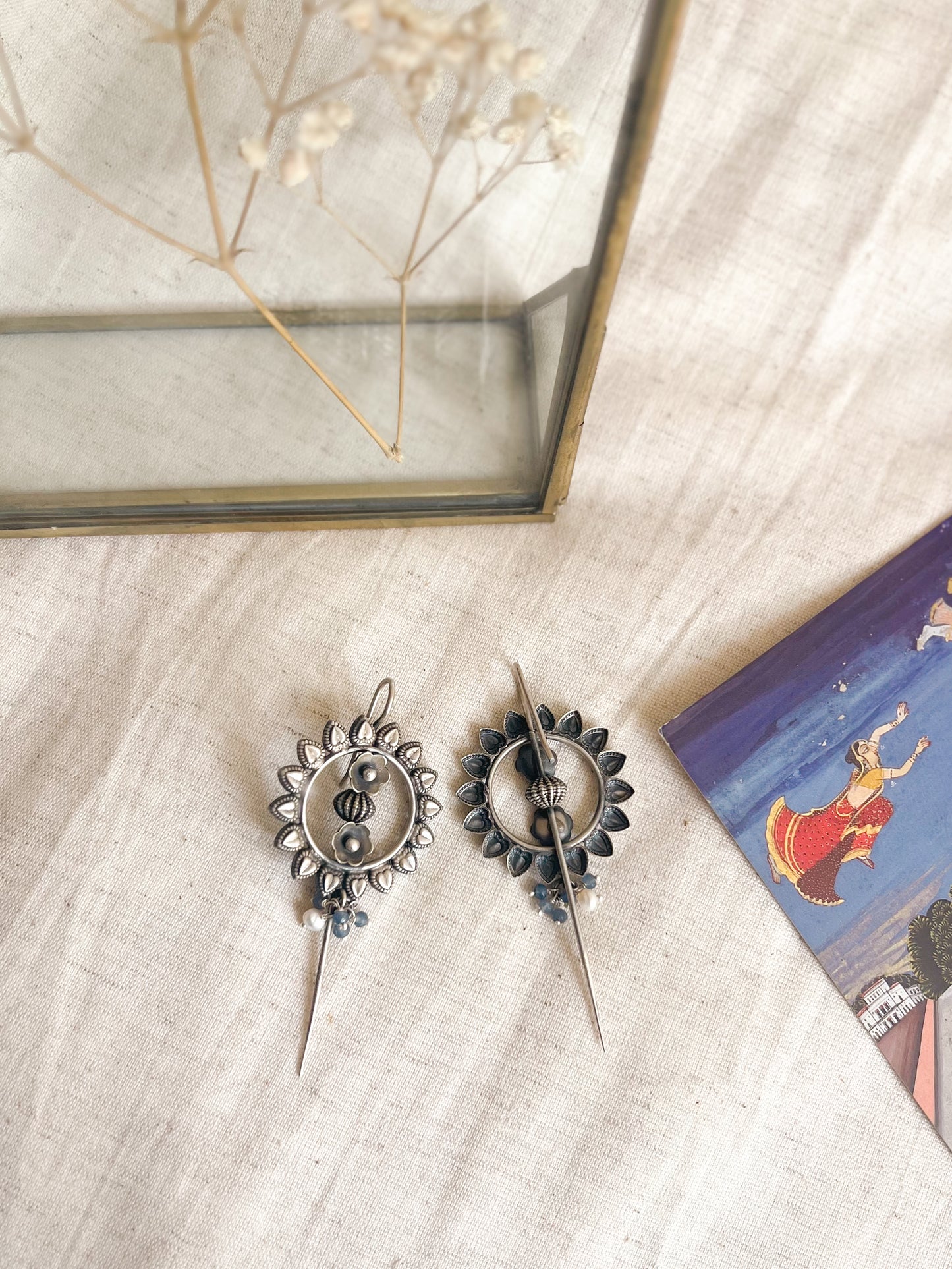 Surajmukhi oxidised silver needle ear cuffs