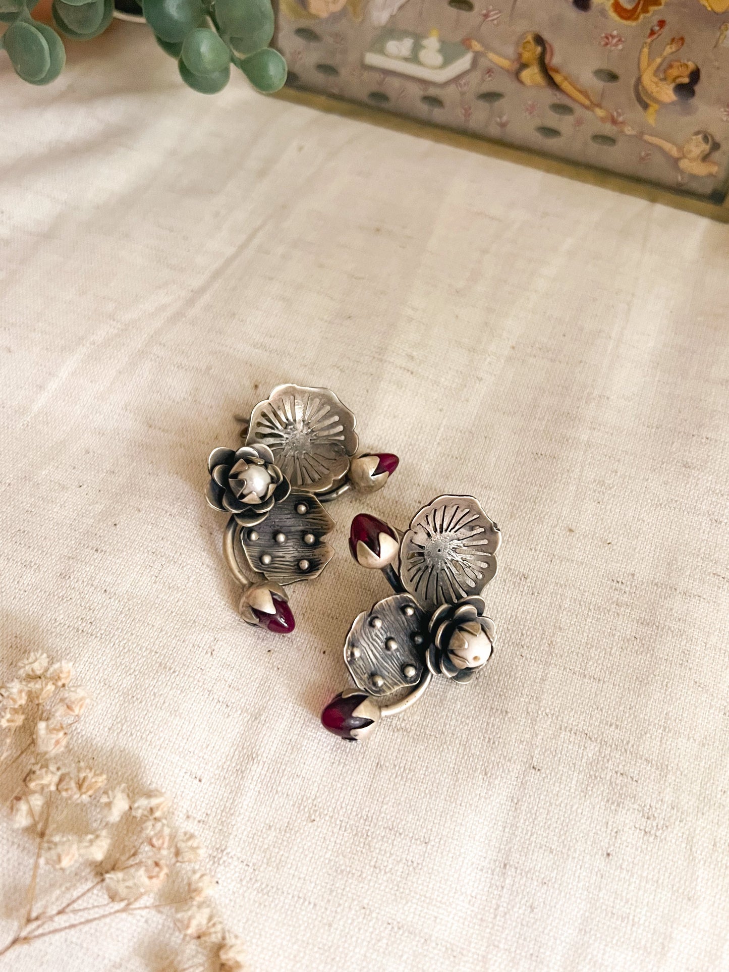 Vanya oxidised silver earring with ruby stone