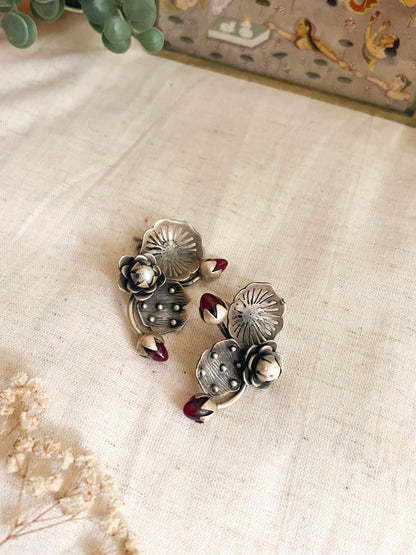 Vanya oxidised silver earring with ruby stone