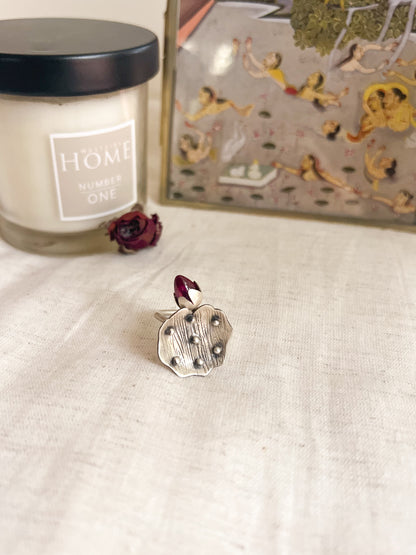 Mahua ring in silver with ruby onyx (adjustable )