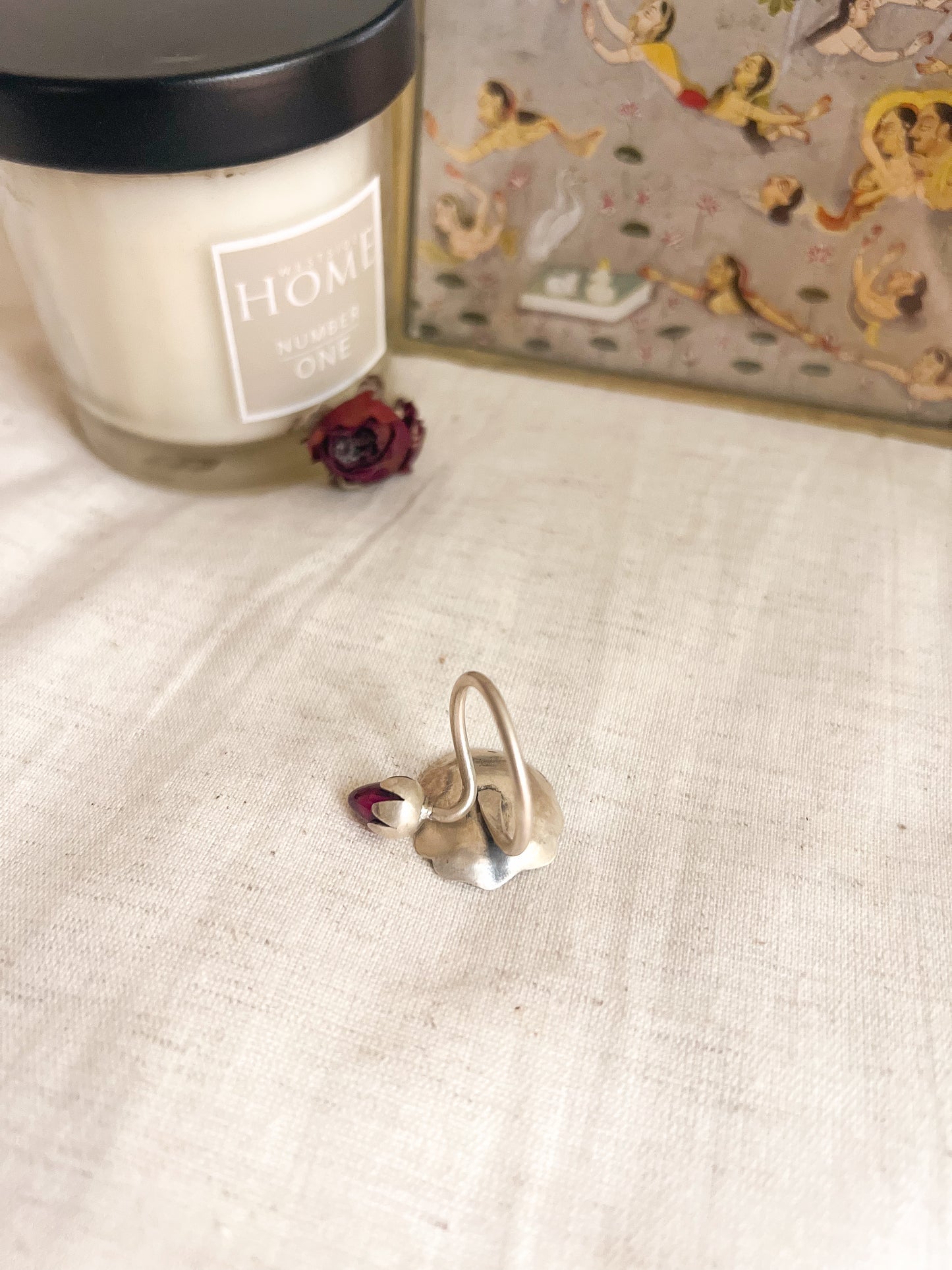Mahua ring in silver with ruby onyx (adjustable )