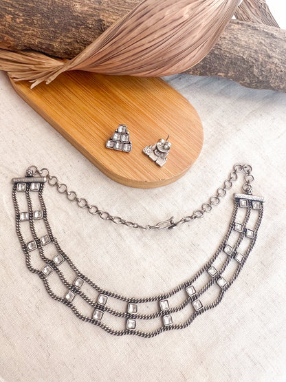 Nayanika necklace set with kundan details in sterling silver (with matching studs)