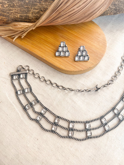 Nayanika necklace set with kundan details in sterling silver (with matching studs)
