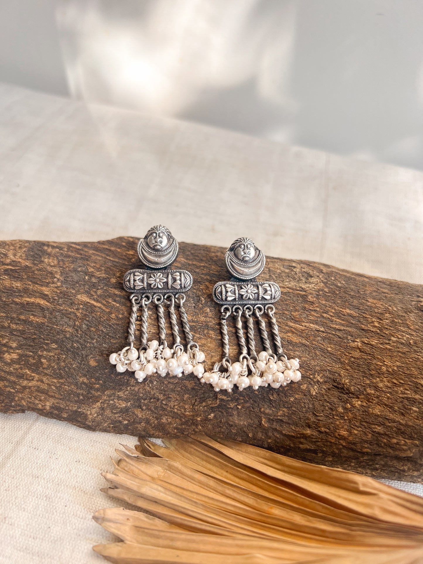 Kalindi silver danglers with cluster pearls