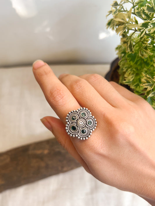 Avanya oxidised silver ring with adjustable band