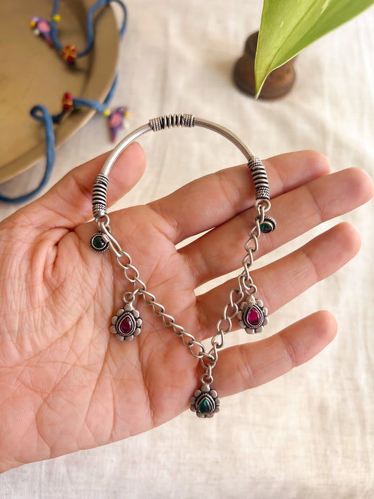 Ishani silver Kada / Bracelet with flower charms (adjustable)