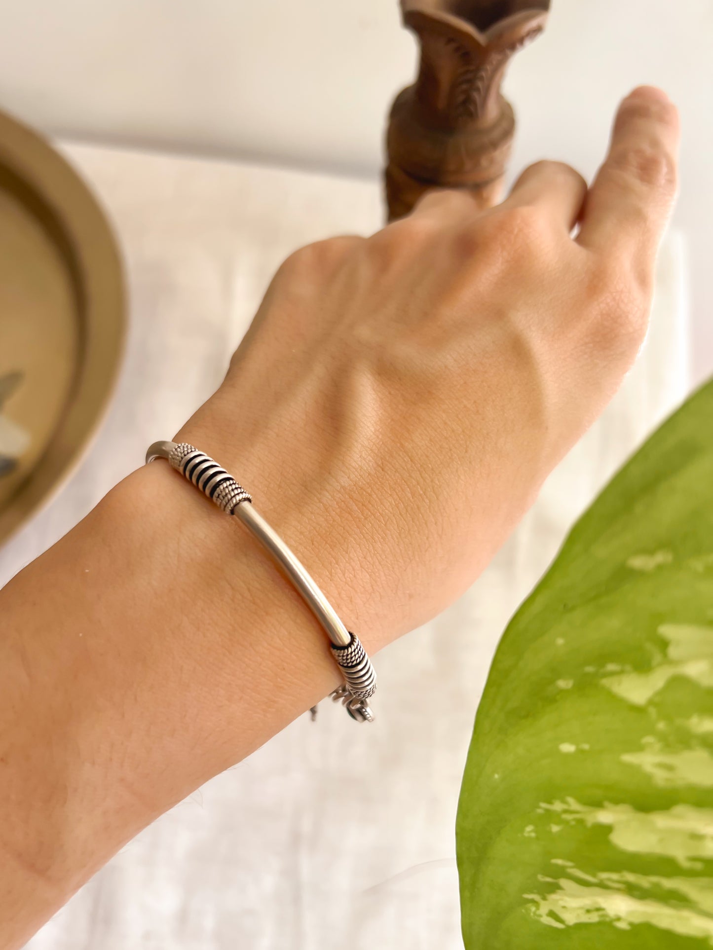 Ishani silver Kada / Bracelet with flower charms (adjustable)