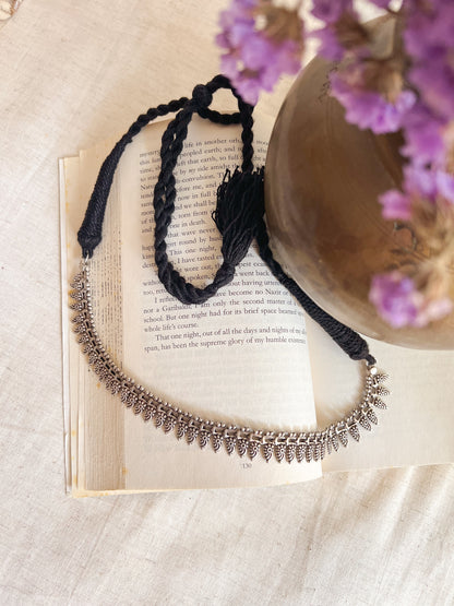 Sidhya oxidised silver necklace with rope closure