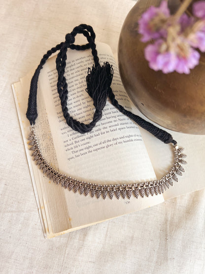 Sidhya oxidised silver necklace with rope closure