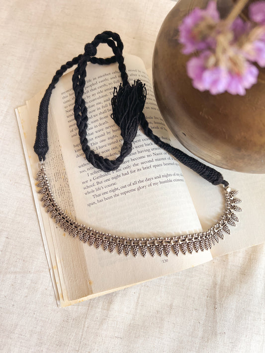 Sidhya oxidised silver necklace with rope closure