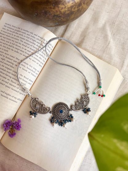 Parigul intricate choker in sterling silver with  blue sodaite stone