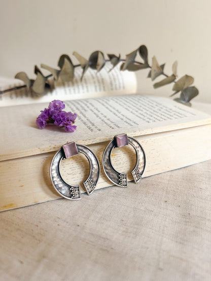 Athiya studs in silver with pink glass stone