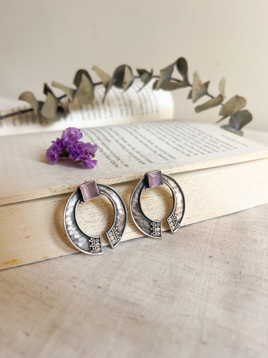 Athiya studs in silver with pink glass stone