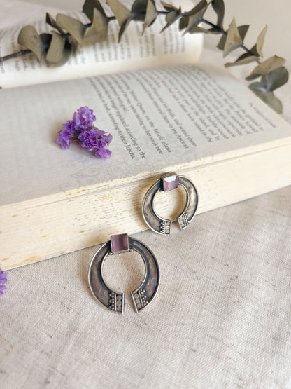Athiya studs in silver with pink glass stone