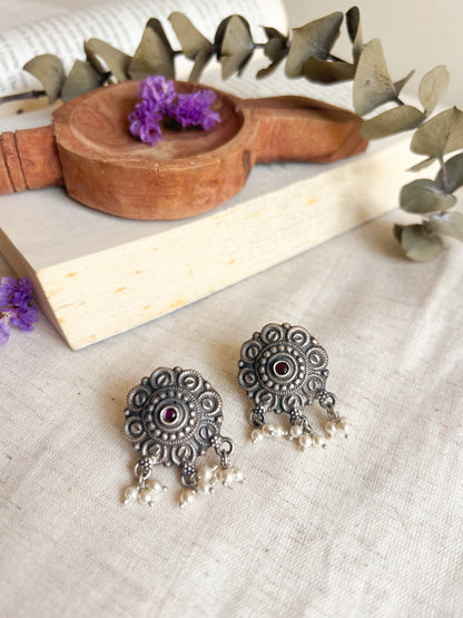 Zahra oxidised silver studs with cluster pearls