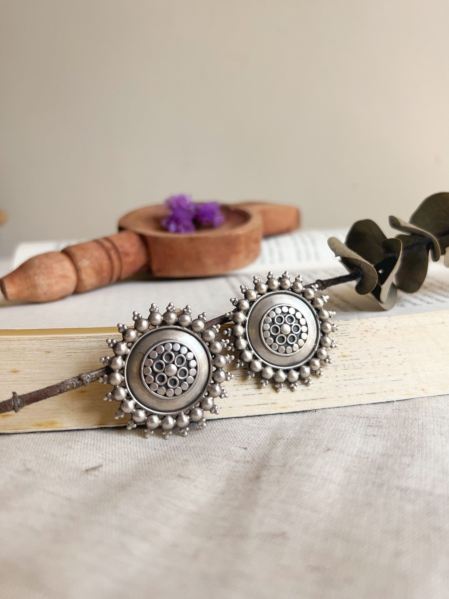 Surya oxidised silver studs