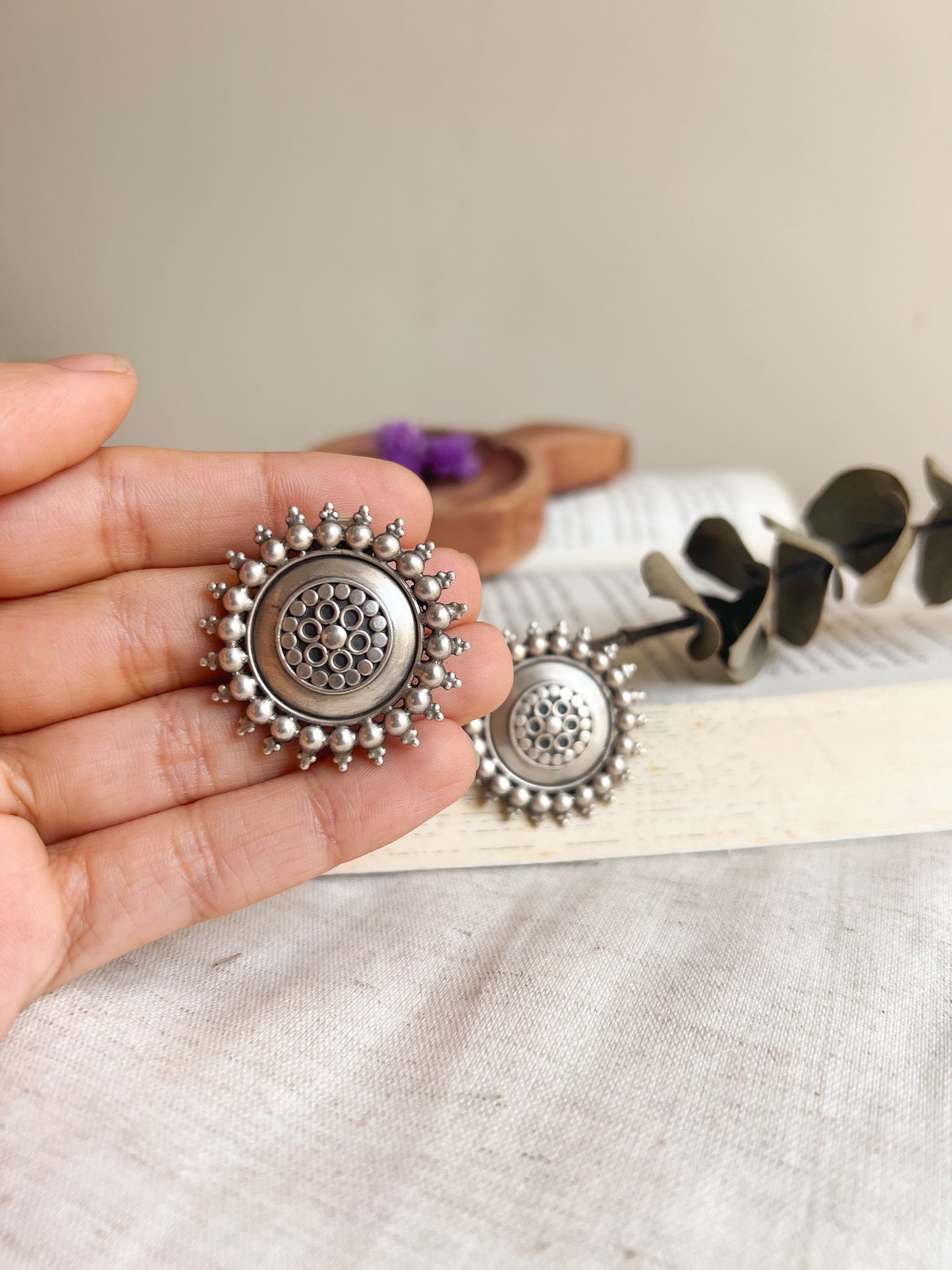 Surya oxidised silver studs