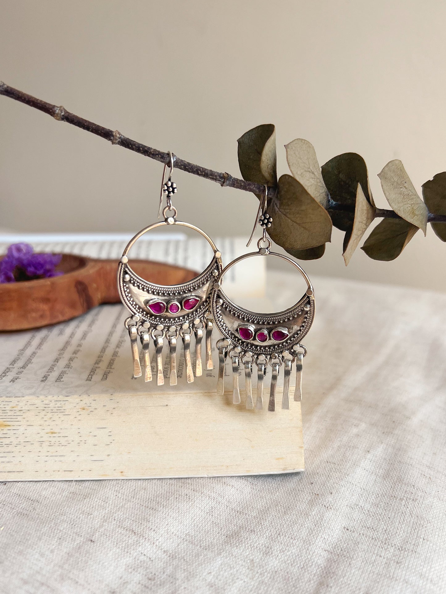 Trinetra chandbali in silver with fish hook