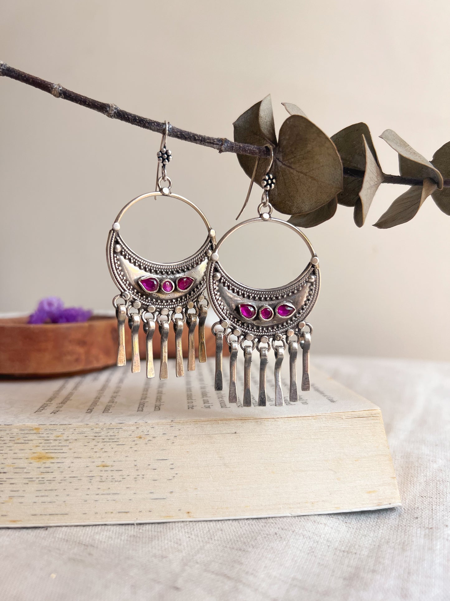 Trinetra chandbali in silver with fish hook