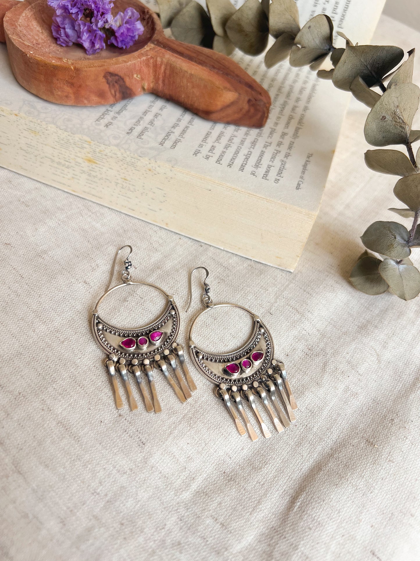 Trinetra chandbali in silver with fish hook