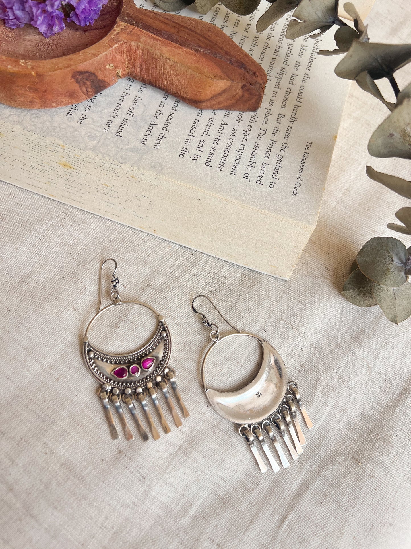 Trinetra chandbali in silver with fish hook