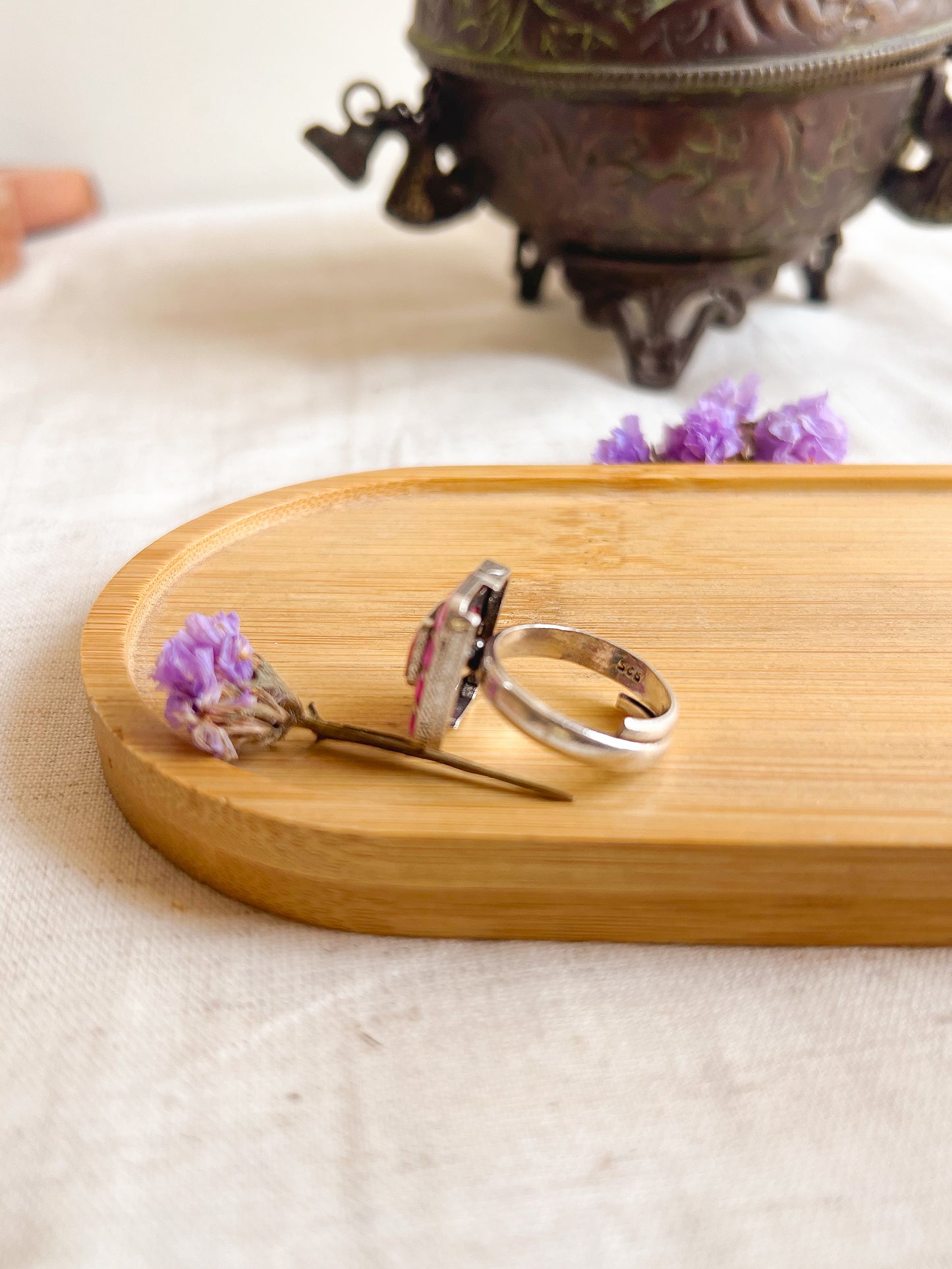 Rooha silver ring with ruby onyx (adjustable)