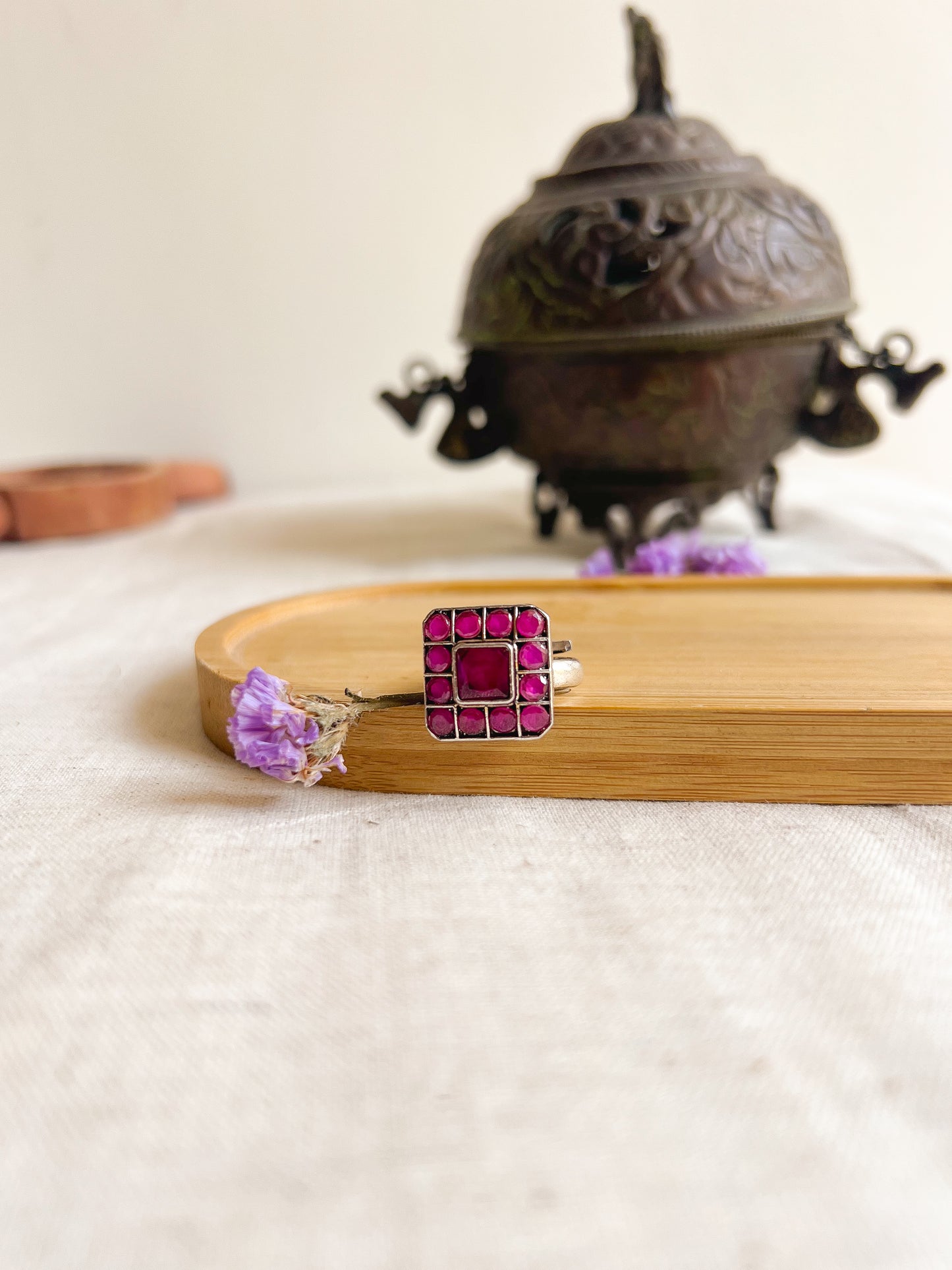 Rooha silver ring with ruby onyx (adjustable)