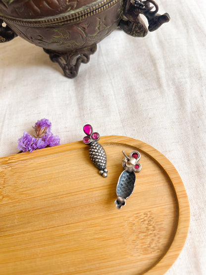 Anandi oxidised silver studs with ruby stone