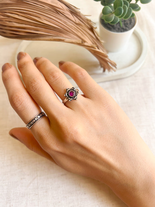 Ravija oxidised silver ring with adjustable band