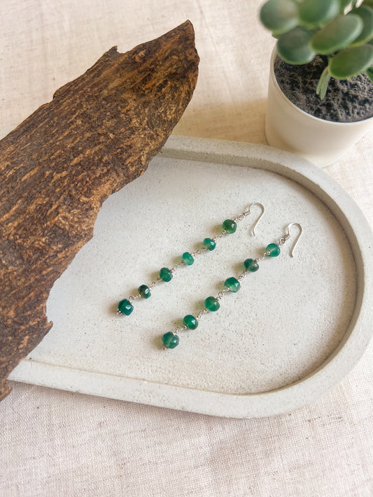 Bela silver danglers with green jade stone