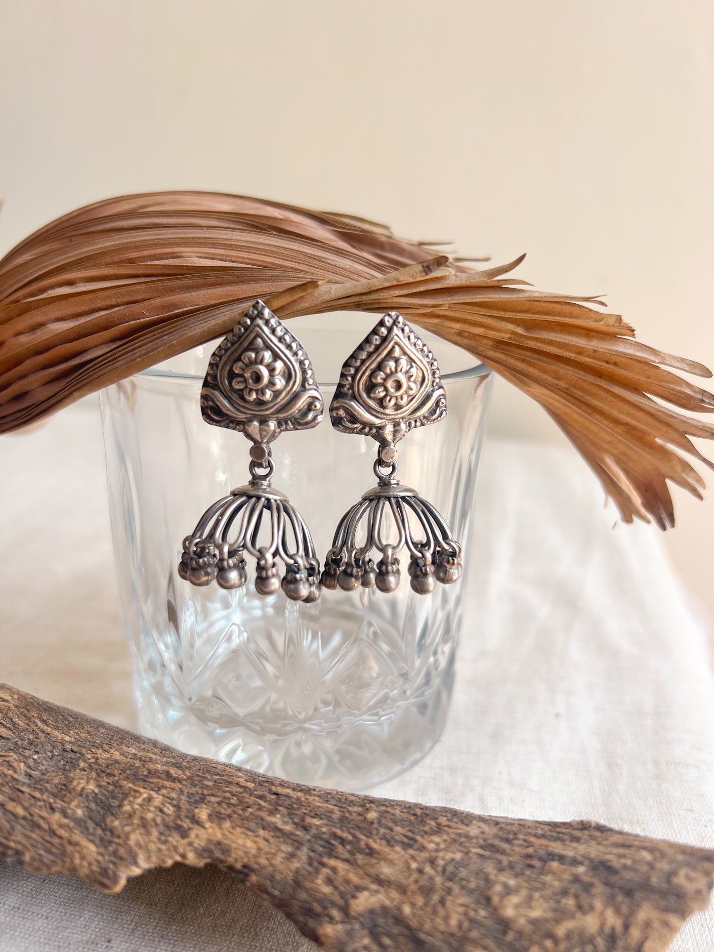 Jheena jhumka in silver with ghunghroo