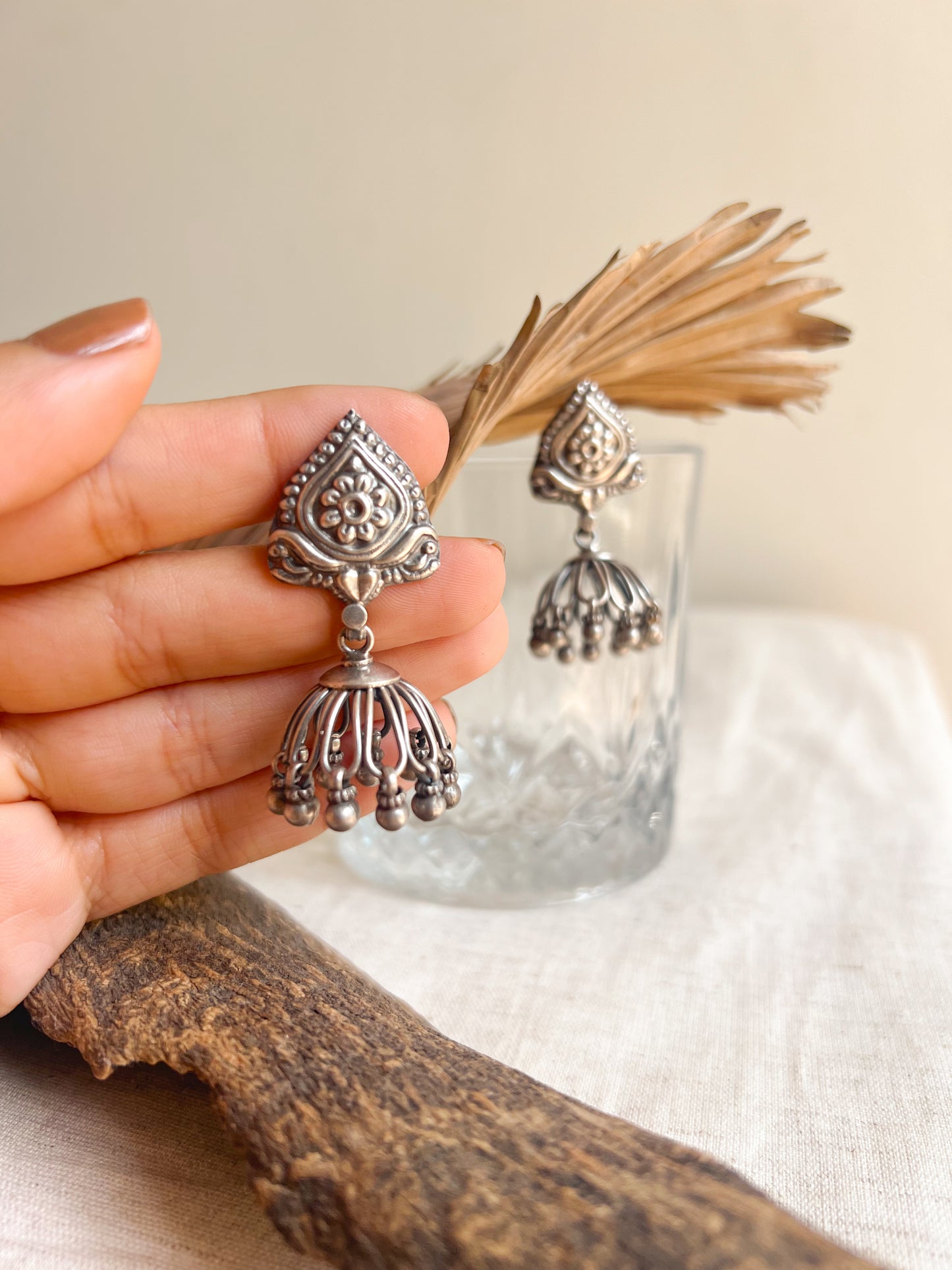 Jheena jhumka in silver with ghunghroo