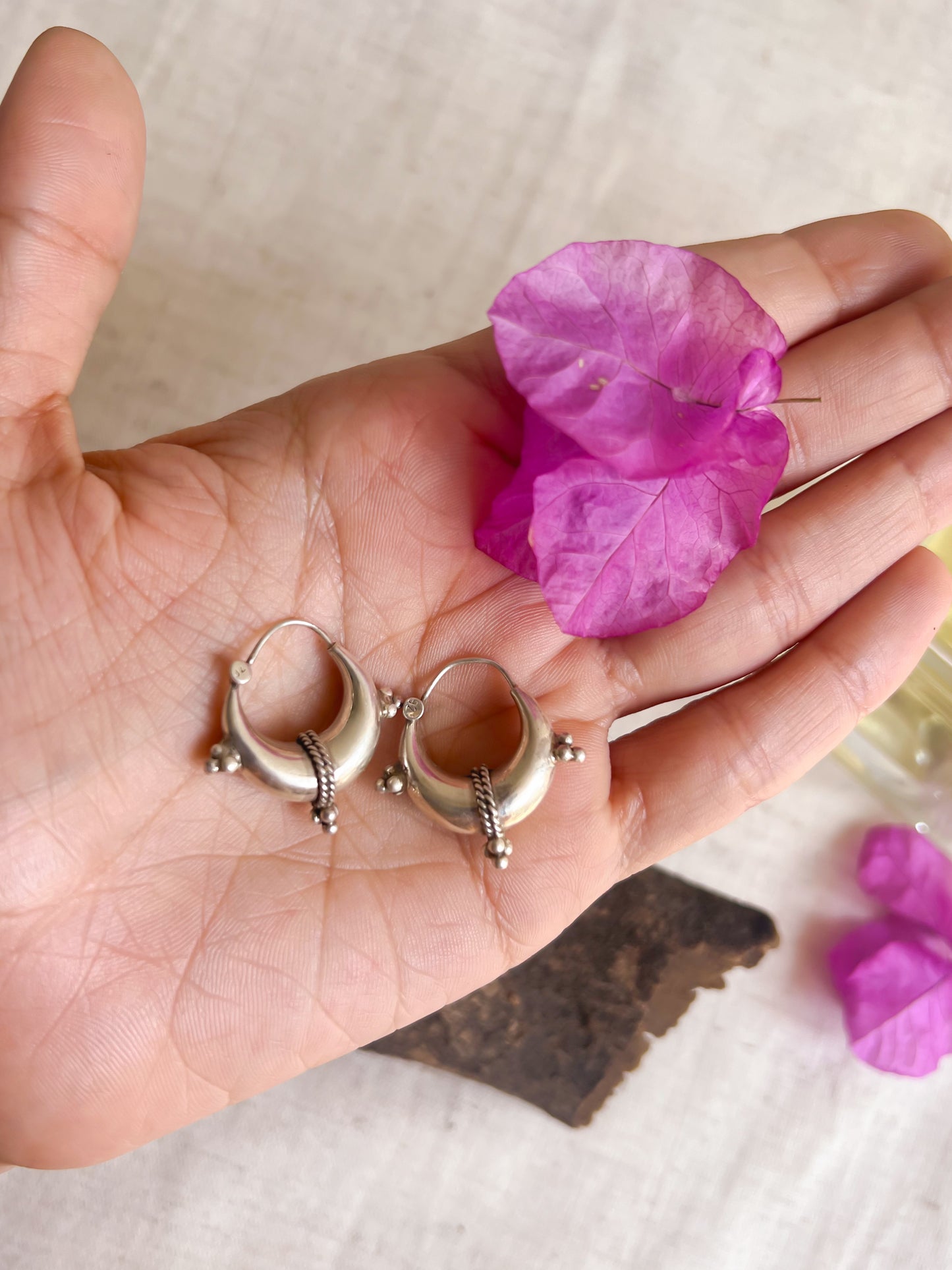 Chand silver hoops with rope detail (Medium)