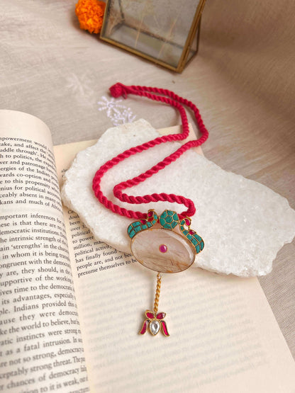 Nalika silver pendant with turquoise and rose quartz stone