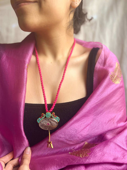 Nalika silver pendant with turquoise and rose quartz stone