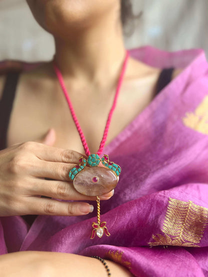 Nalika silver pendant with turquoise and rose quartz stone