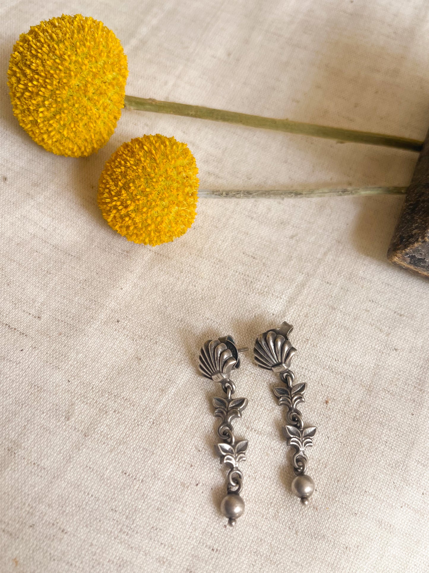 Shankh oxidised silver danglers