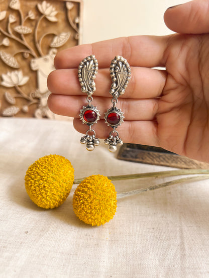 Matsya fish motif dangler in oxidised silver